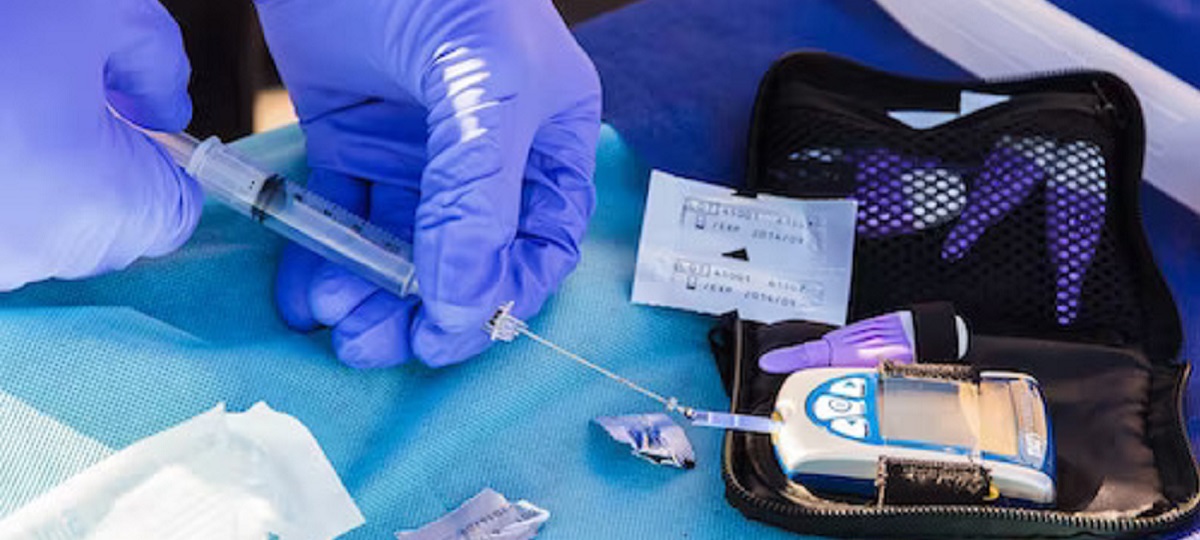 A healthcare professional performing a blood test, an essential step in the diagnosis of Type 2 diabetes for effective management.