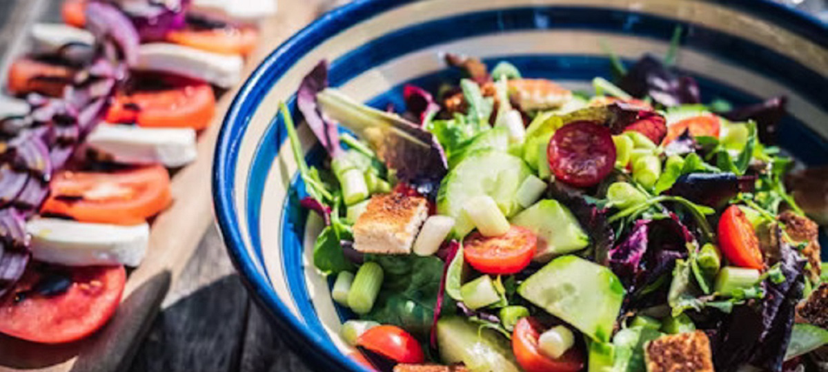 A well-balanced plate with cooked vegetables, lean proteins, and a side of probiotic-rich yogurt, representing a Crohn's disease-friendly diet for symptom management and overall well-being.