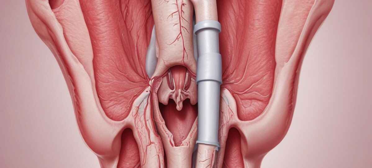 Illustration showing the process of Uterine Fibroid Embolization with a doctor and patient